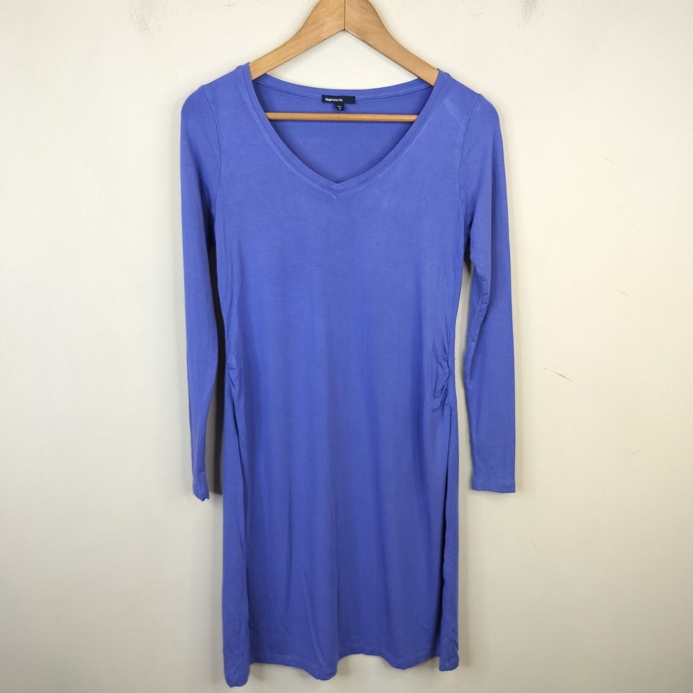 Gap Maternity Dress Small Ruched Long Sleeve Casual Purple Stretch